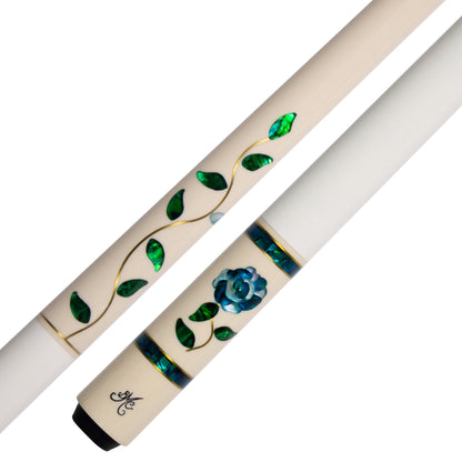 BMC Glass Rose White and Blue Meucci Pool Cue Butt and Forearm
