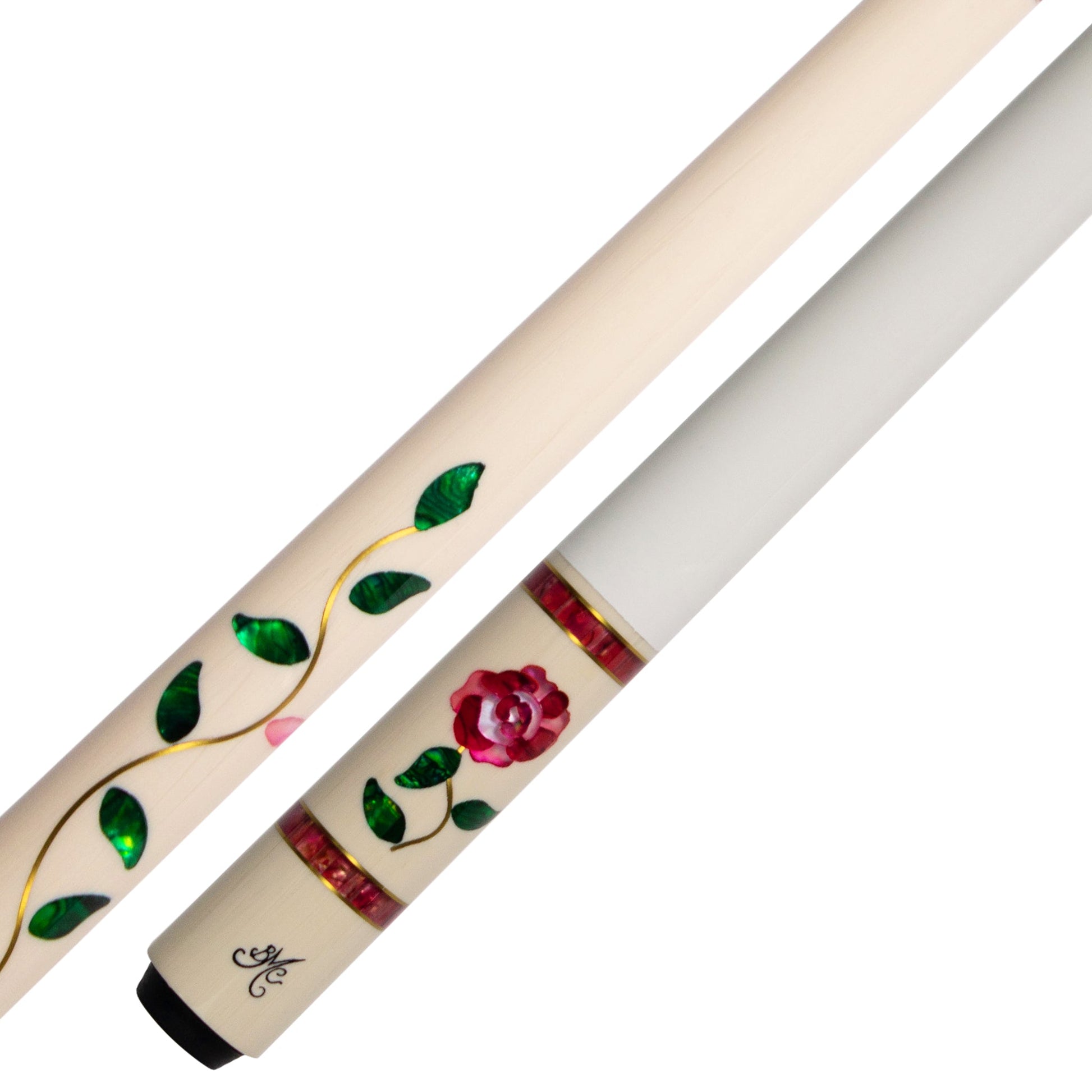 BMC Glass Rose White and Pink Meucci Pool Cue Butt and Forearm