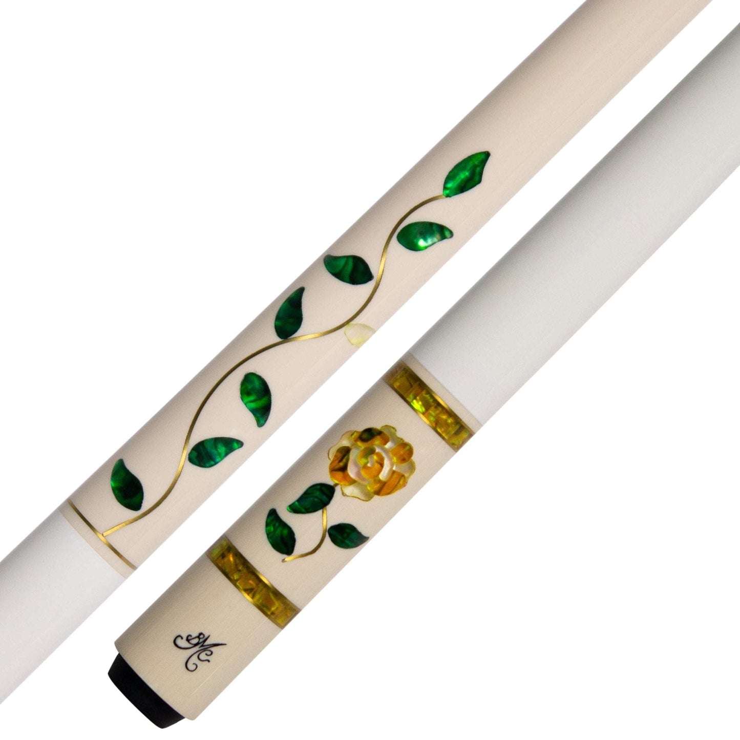 BMC Glass Rose White and Yellow Meucci Pool Cue Butt and Forearm